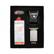 Zippo Set Chrome Brushed Black Case