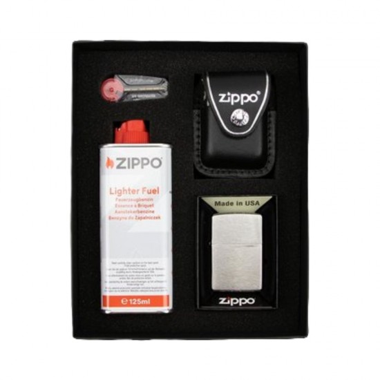Zippo Set Chrome Brushed Black Case